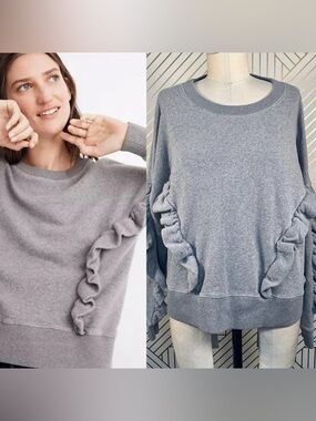 NWT • mile(s) by Madewell Ruffle Cropped Pullover in Gray • Women's XL